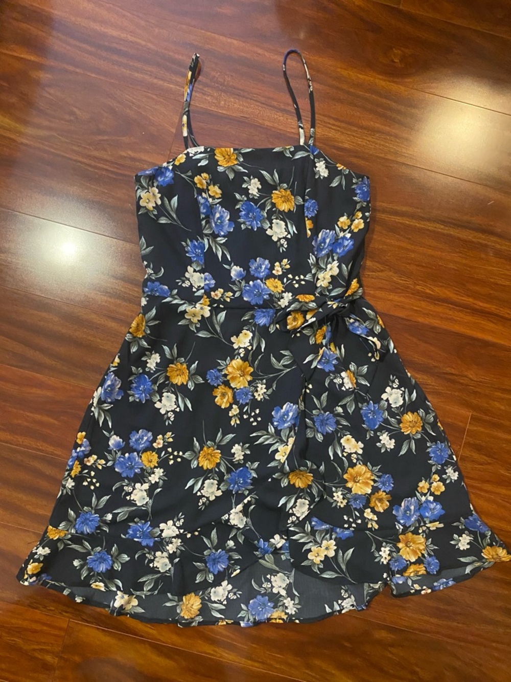 Xhilaration Blue and Yellow Floral Mini Dress size large